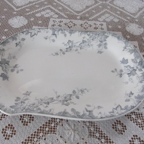 Gray Blue Transferware Platter Antique Johnson Bros HOP Pattern Dinnerware - Picture 2 of 8